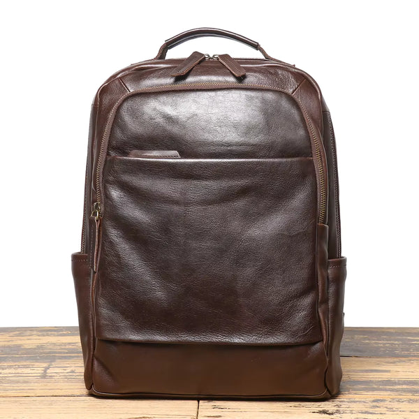 Mochila de Couro Com Alça Arqueada e Bolsos Extras Para Notebook Axton