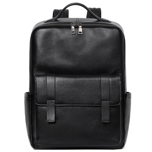 Mochila Executive  em Couro Liso  Com Fecho de Aba para Notebook 15" - Preto